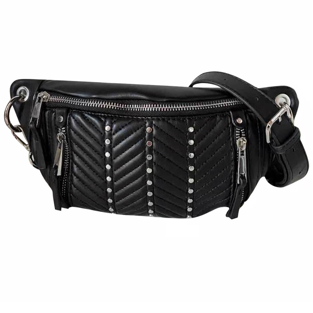 Zara Black Quilted Studded Belt Bag